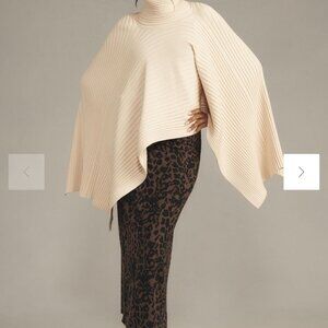 By Anthropologie Ribbed Draped Cape Poncho One Size Ivory NWT